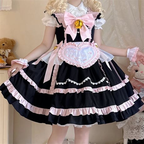 ハートエプロン半袖メイド服 opf047