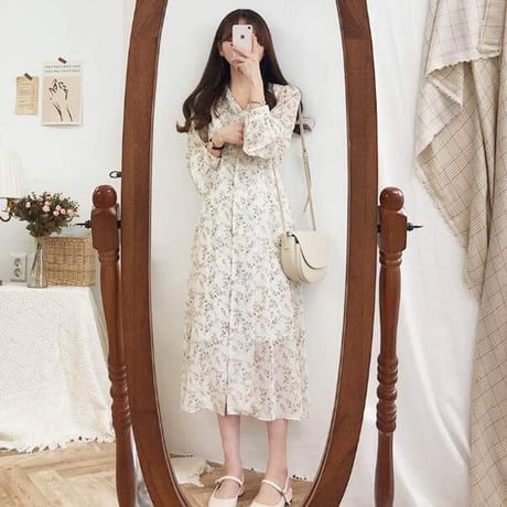 韓国ファッションナブルシフォン花ワンピース  765