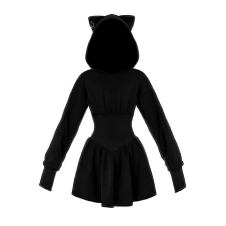 【Amazonで購入可能】猫耳ワンピース ブラック 秋冬  裏起毛防寒仕様 opf165