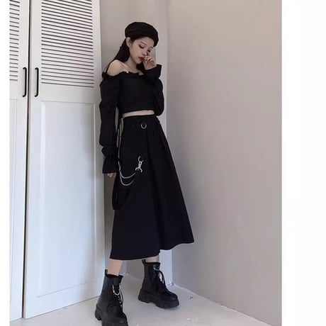 原宿風ブラック系ファッションボトムス cq005