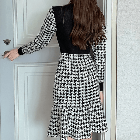 韓国服リボンロゴデザイン千鳥柄ワンピース24cm-783