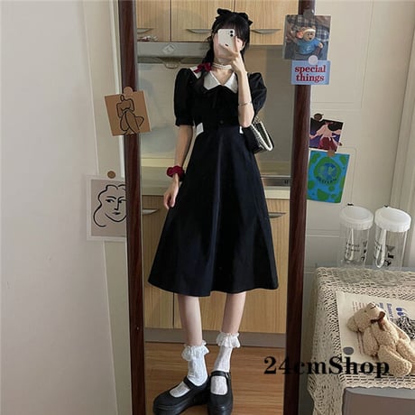 24cmShopブラック系半袖ファッションワンピース 1218