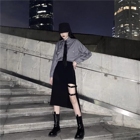 ブラック系ファッション長い スカートcq004