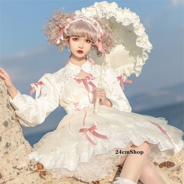 リボン付きロング&ミニドレス♡ シフォン可愛いロリータ春夏用ドレス✿ Amazon.co.jp: ZYSWCHB レディースカジュアルドレス 白かわいい