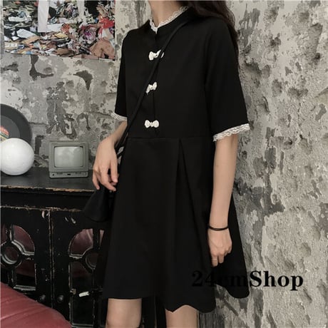 24cmShop レトロチャイナボタンワンピース 442