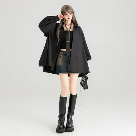 24cmshop黒のボウタイシャツcy022