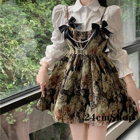 24cmShop レトロ風シャツとジャンパースカート 1390