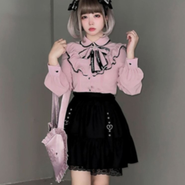 24cmShop地雷系フリル襟ブラックピンクセットアップとスカートsuf015