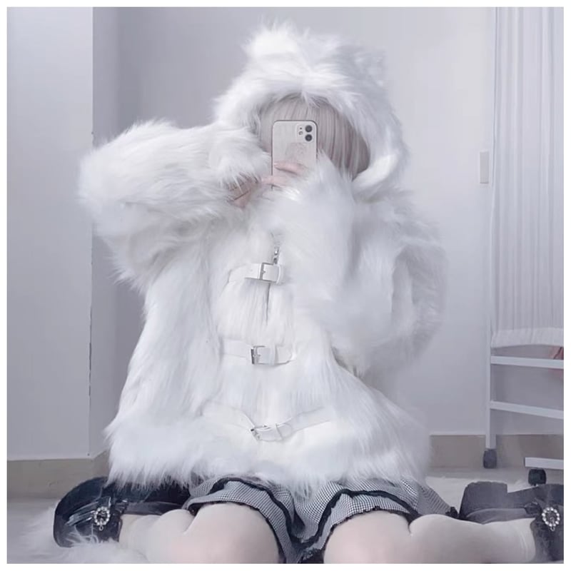 サブカル_ゆめかわ_ふわふわシャギー_キャット_アウター_コート サブカル_ゆめかわ_ふわふわシャギー_キャット_アウター_コート