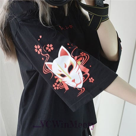 SetUp 狐面ファッションプリントクロスリボン Tシャツ+スカート 516
