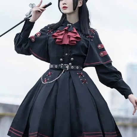 [4点セット] 軍服シャツ+蝶結び+半身スカート+ベルト  740