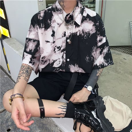 Tops 原宿風総柄フラワー ビッグシャツ 456