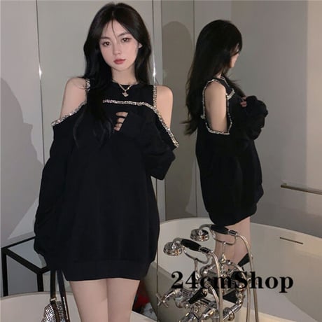 24cmShopブラックデコルテロングシャツ 1271