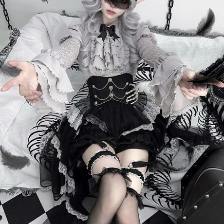 ダークブラックゴシックロリータセット 3点セット ops088