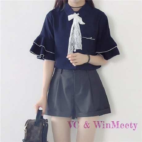 Tops| リボン半袖シャツ 064