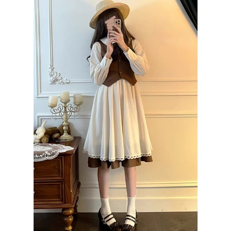 韓国ファッションかわいいワンピース2点セットops096
