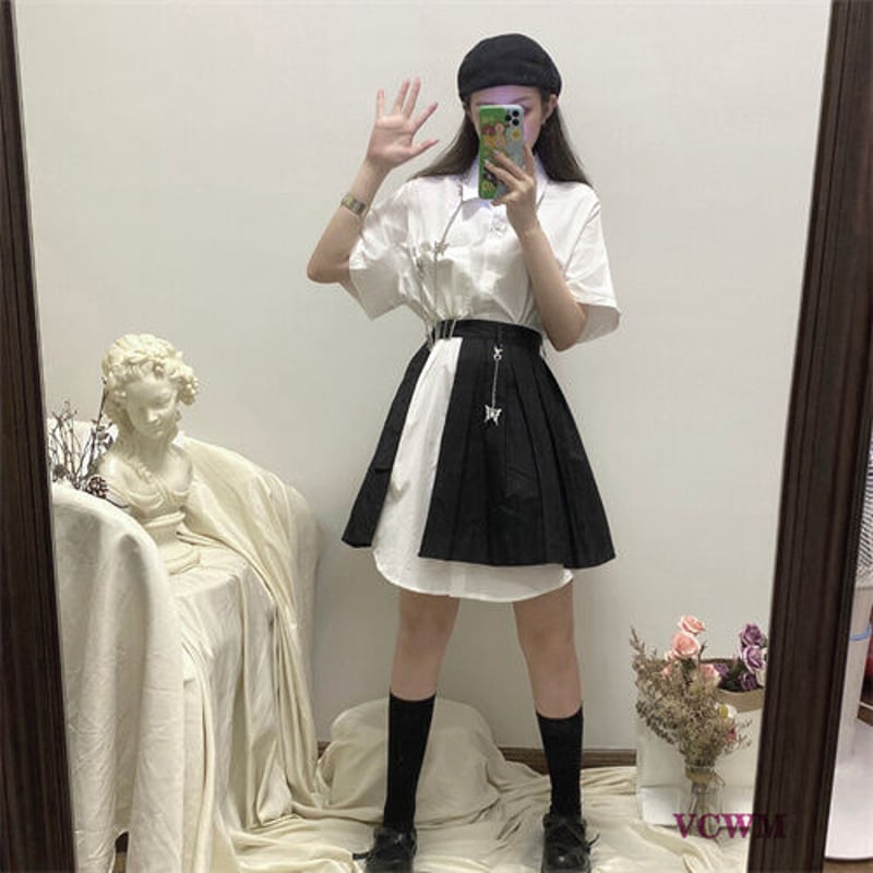 チェーンクリップシャツワンピース＋カバーラップスカート 879