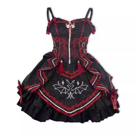 24cmShopロリータかわいい ダークバットJSKゴシックドレスダークパンサーロリータドレスops105