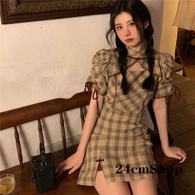 24cmShop チェック柄胸あきスリットワンピース 1189 | 可愛い服 24cmShop チェック柄胸あきスリットワンピース 1189 | 可愛い服