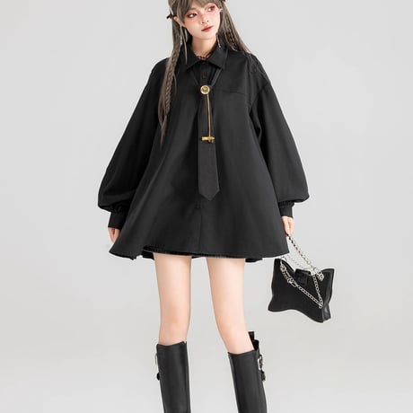 24cmshop黒のボウタイシャツcy022