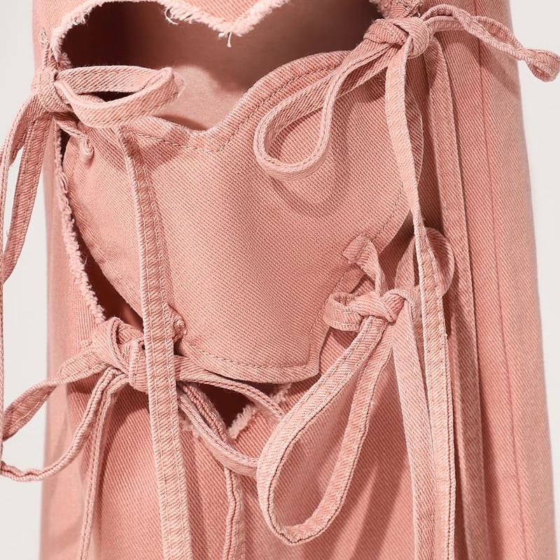 ピンクハート透かし穴あきジーンズkz036 | 可愛い服量産型服通販 ピンクハート透かし穴あきジーンズkz036 | 可愛い服量産型服通販