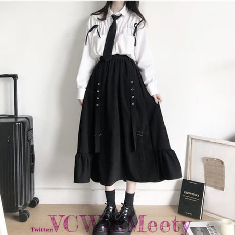 SetUp ネクタイ付き シャツ+ロングスカート2点セット 496