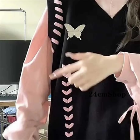 24cmShop ピンク系フリル襟ブラックピンクセットアップとセーター suf016