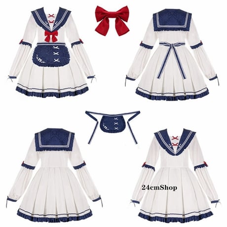 セーラー襟エプロン付きワンピースセット opf041