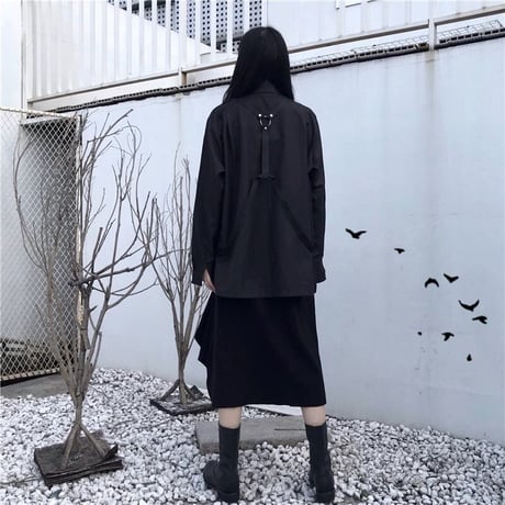 ベルト付きブラック系 ゆったり ブラウス  720