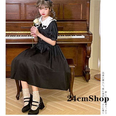 24cmShopリボンカラーパールボタンクラシックワンピース 1223