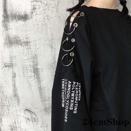 モード系 リング七分袖Tシャツ  1088
