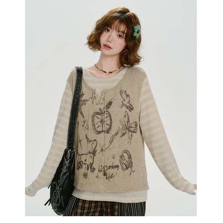 24cmShop韓国ファッションかわいいTシャツ二枚重ねT tx100