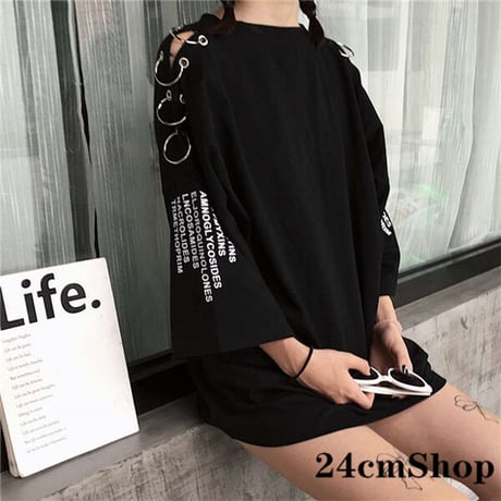 モード系 リング七分袖Tシャツ  1088