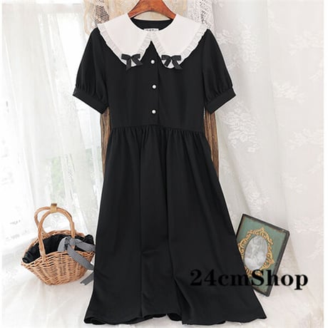 24cmShopリボンカラーパールボタンクラシックワンピース 1223
