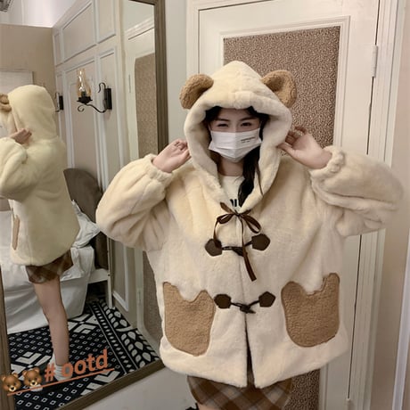 Kawaii Bear Lamb cashmere Short Jacket  wt042