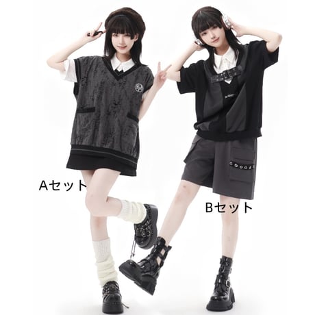 24cmShop おしゃれシャツベストスカート3点セット  Aセット sus61