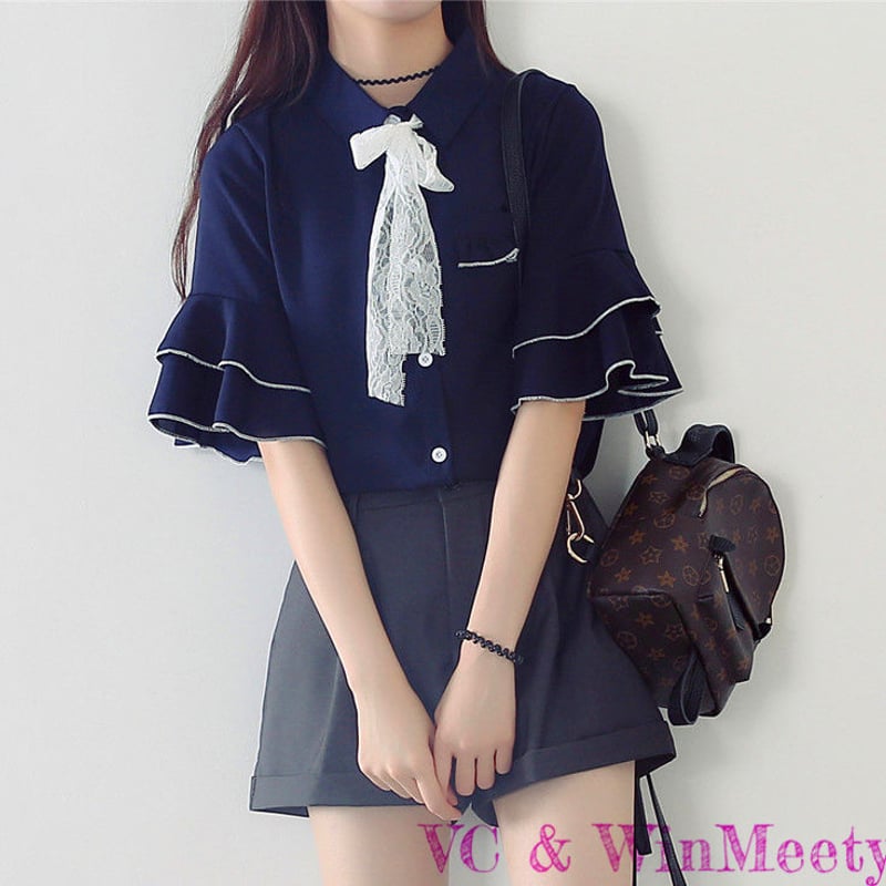 Tops| リボン半袖シャツ 064 | 可愛い服量産型服通販24cmニヨンセンチ