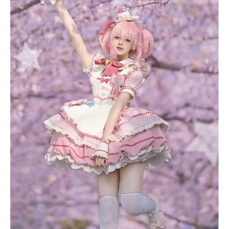 イチゴストライプメイドワンピース  小物ありAセット ops070 予約商品