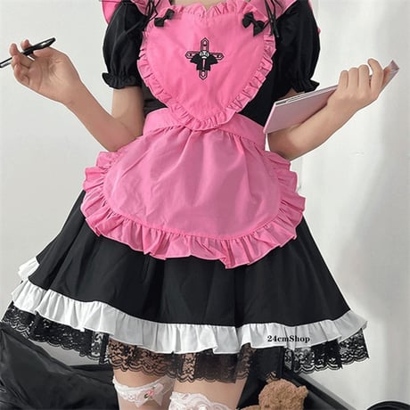 半袖十字フリルメイド服 opf082
