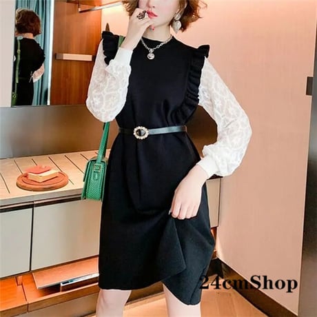 OnePiece 韓国ファッションニットパールワンピース 338