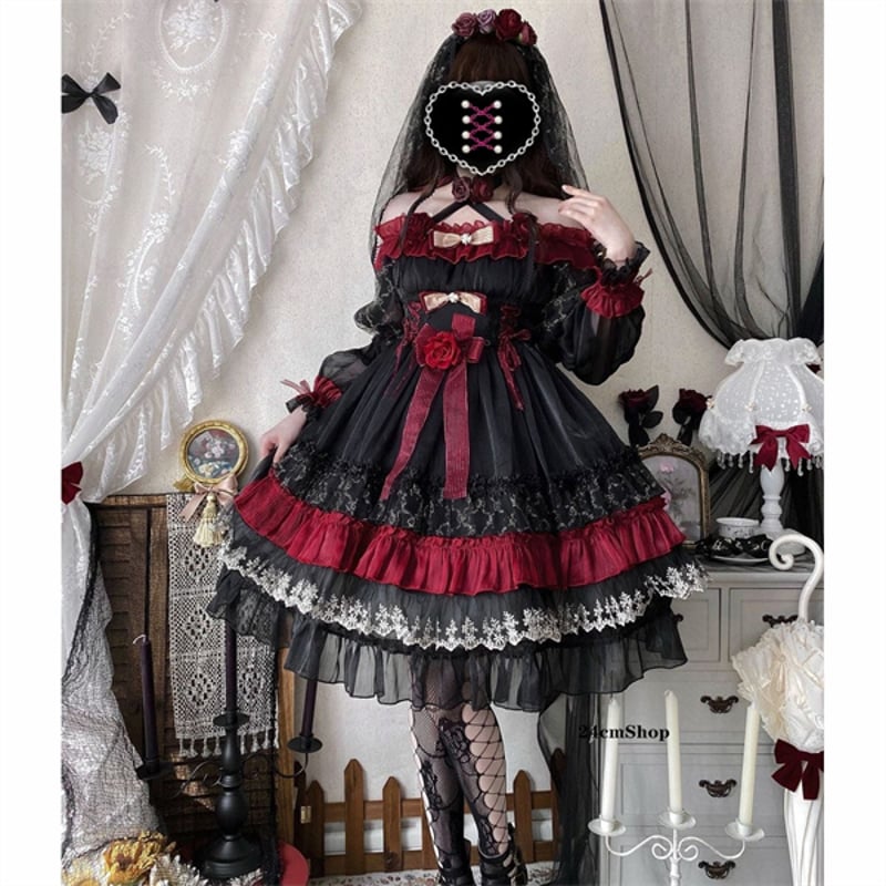 レッドローズゴシックワンピースopf079 | 可愛い服量産型服通販24cm