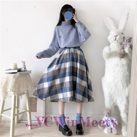 【Amazonで購入可能】可愛い服ニットトップチェックスカート 310