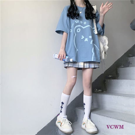 プリントTシャツ+プリーツジャンパースカート  907