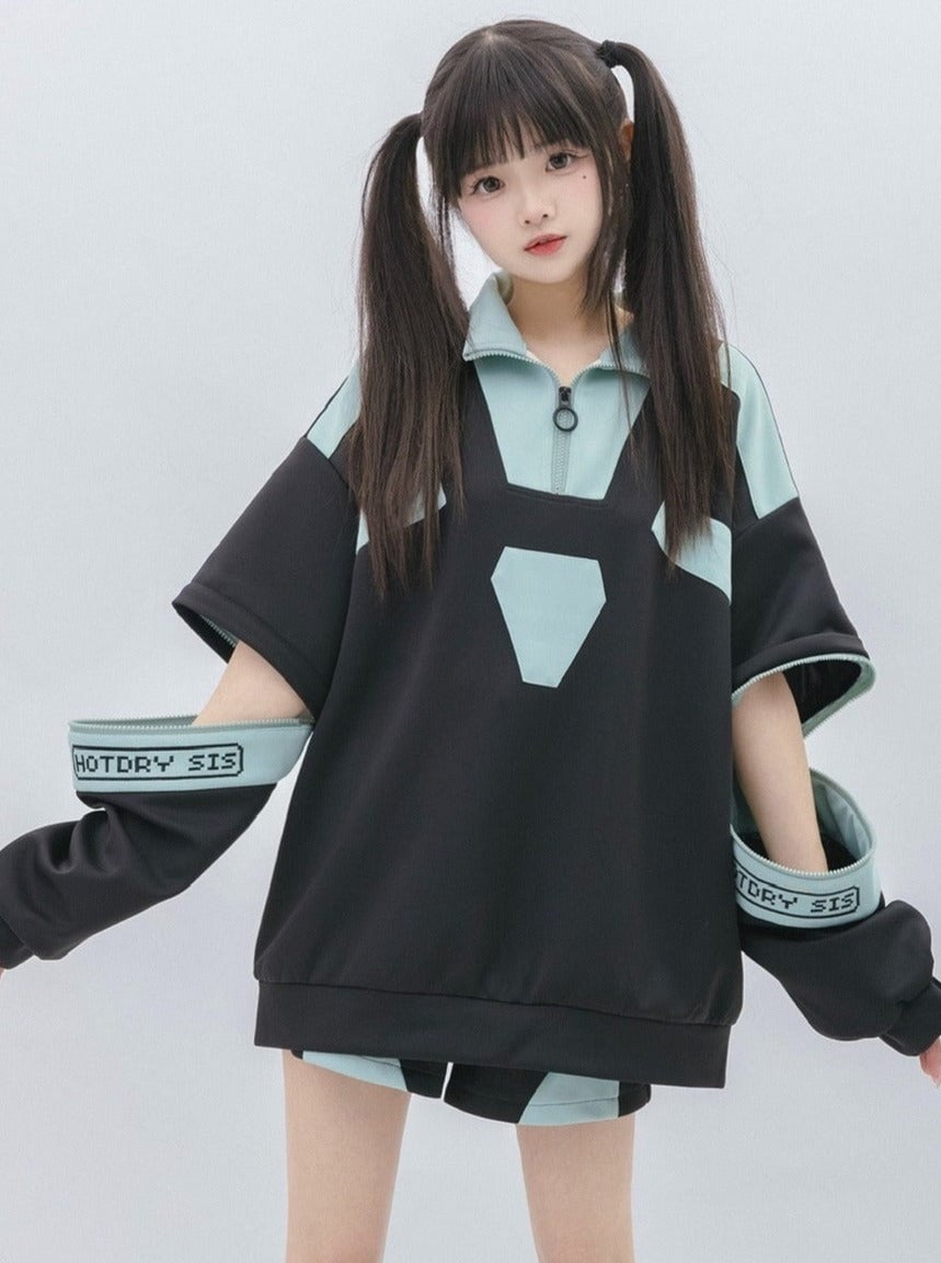 オーバーサイズ パーカー サブカル 天使界隈 タグ付き 【No.96】 天使界隈👼】サブカルパーカーアクアシステムセットアップ wt056