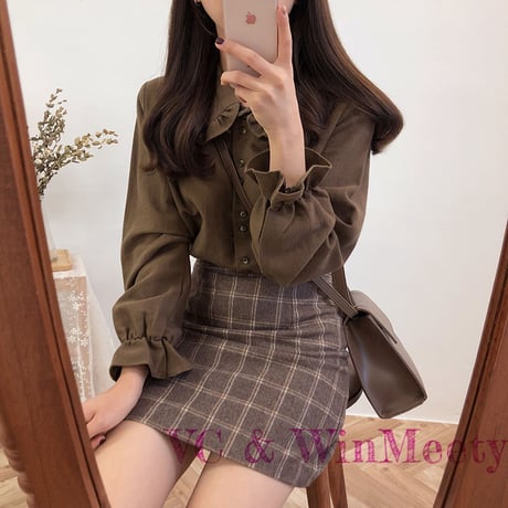 韓国ファッションレトロっぽ♡フリルブラウススカート 116