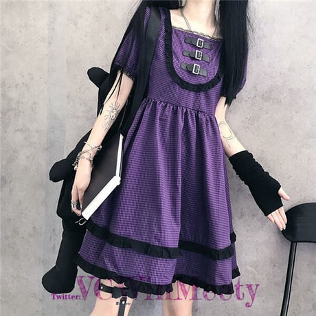 OnePiece チェックのレトロワンピース  499