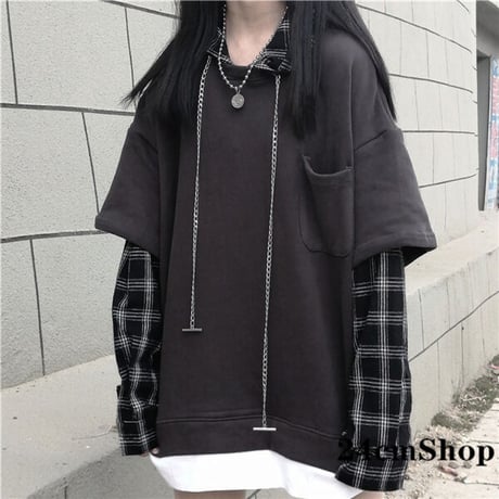 重ね着風 レイヤードトップス  1063