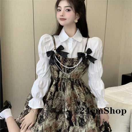 24cmShop レトロ風シャツとジャンパースカート 1390