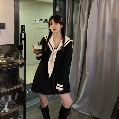 韓国ファッションかわいい長袖ワンピースopf163