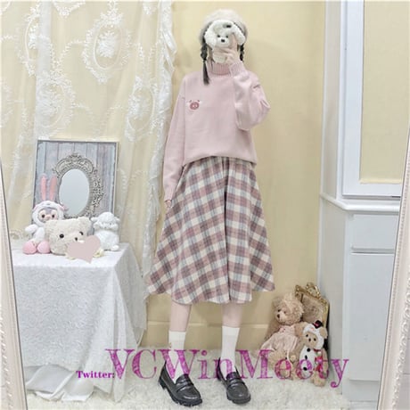 【Amazonで購入可能】可愛い服ニットトップチェックスカート 310